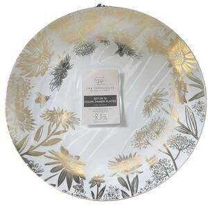 (12) Farmhouse RACHEL ASHWELL Metallic Gold | Silver Floral Dinner Plates NEW